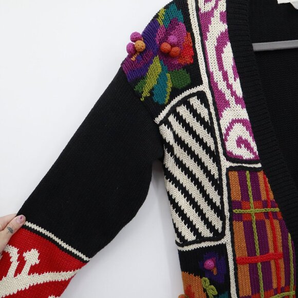 Rebecca Stone Patchwork Cardigan Womens L Black Boho Art To Wear Grandma Quirky - Picture 5 of 16
